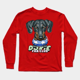 Cute Black and Tan Doxie skateboarding  on Star Skateboard Long Sleeve T-Shirt